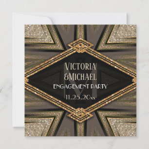 Art Deco Goldy Engagement Party Invitations