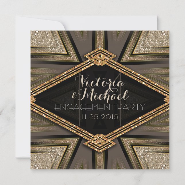 Art Deco Goldy Engagement Party Invitations (Front)