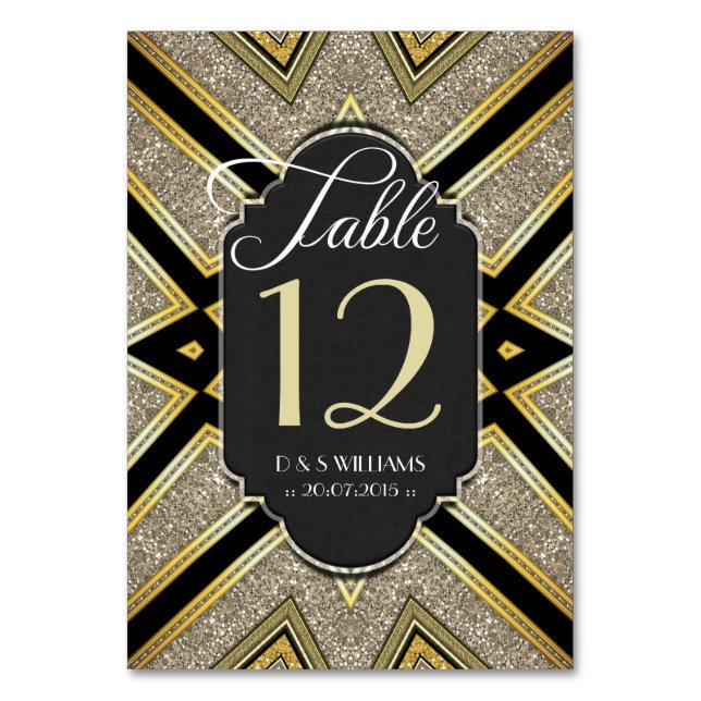 Art Deco Goldy Wedding Table Number Cards (Front)