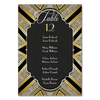 Art Deco Goldy Wedding Table Number w/ Guest Names