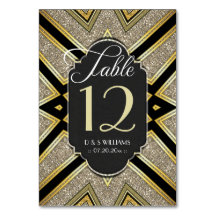 Art Deco Goldy Wedding Table Number w/ Guest Names