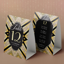 Art Deco Goldy Wedding Table Number w/ Guest Names