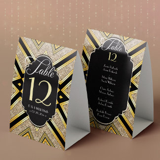 Art Deco Goldy Wedding Table Number w/ Guest Names
