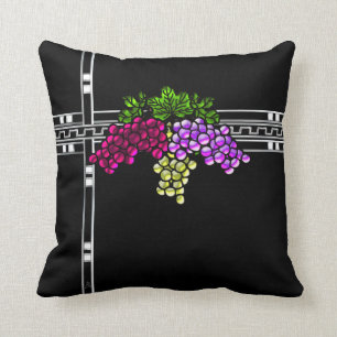 Art Deco Grapes on Black Cushion