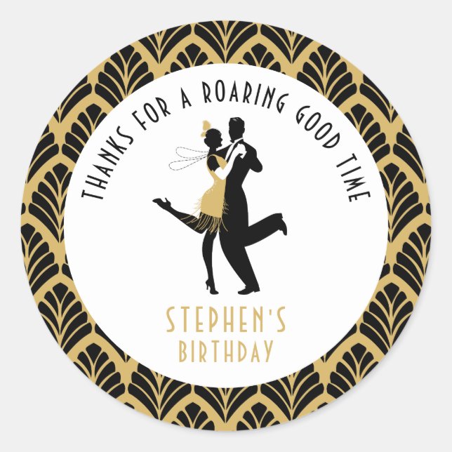 Art Deco/Great Gatsby Birthday Party Classic Round Sticker (Front)