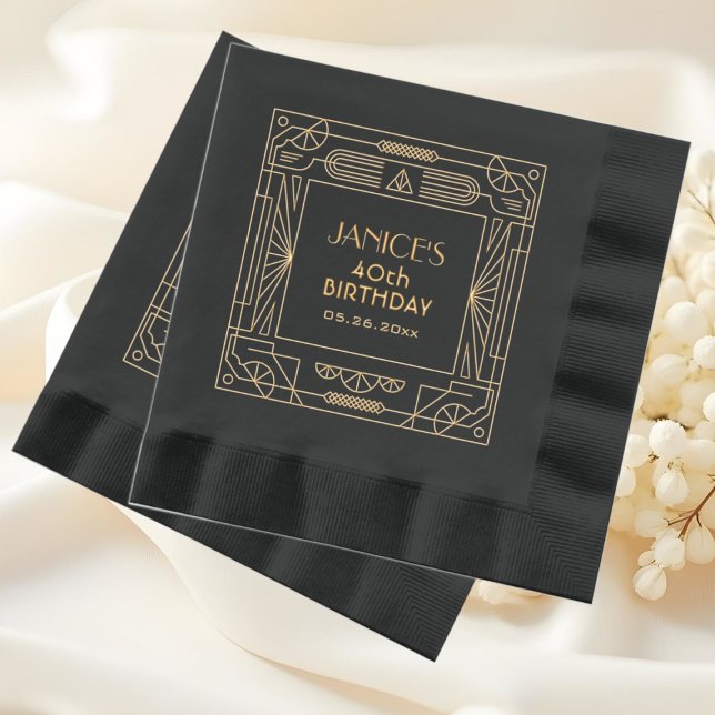 Art Deco Great Gatsby Birthday Personalised  Foil Napkins (Creator Uploaded)