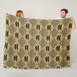 Art Deco Great Gatsby Black Gold Flapper Couple Fleece Blanket