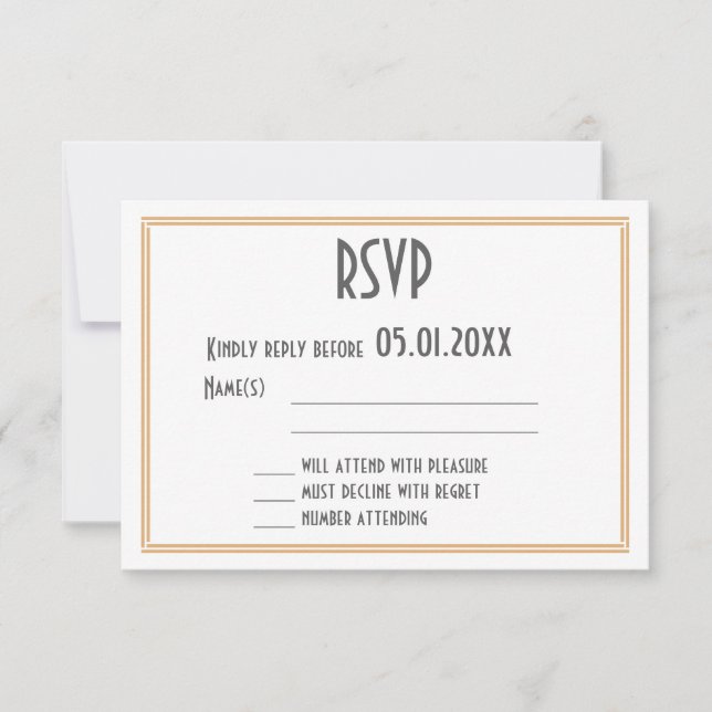 Art Deco Great Gatsby Black Wedding RSVP Card (Front)