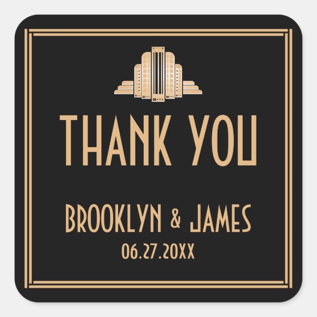 Art Deco Great Gatsby Black Wedding Stickers (Front)