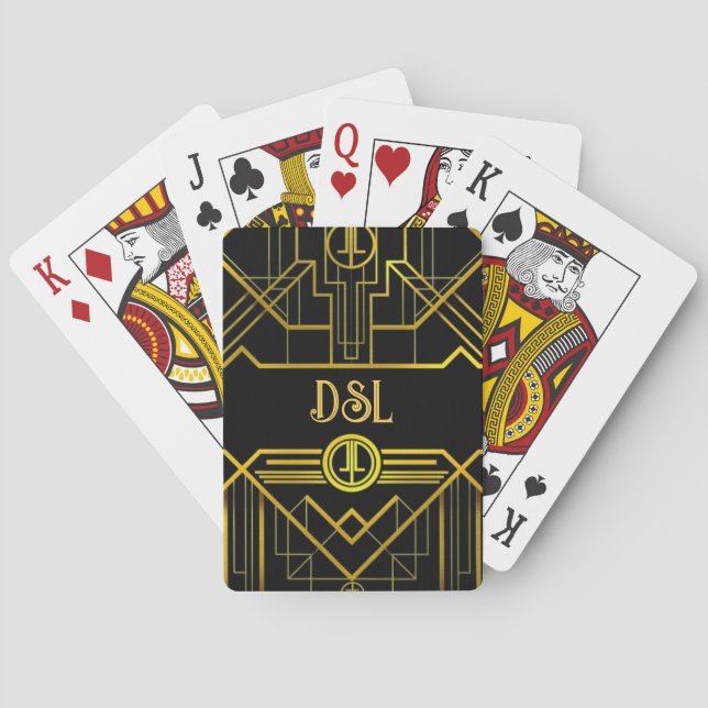 Art Deco Great Gatsby Monogram Playing Cards (Back)