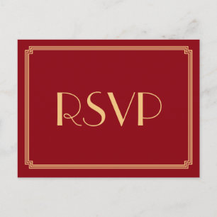 Art Deco Great Gatsby Red Wedding RSVP Postcards