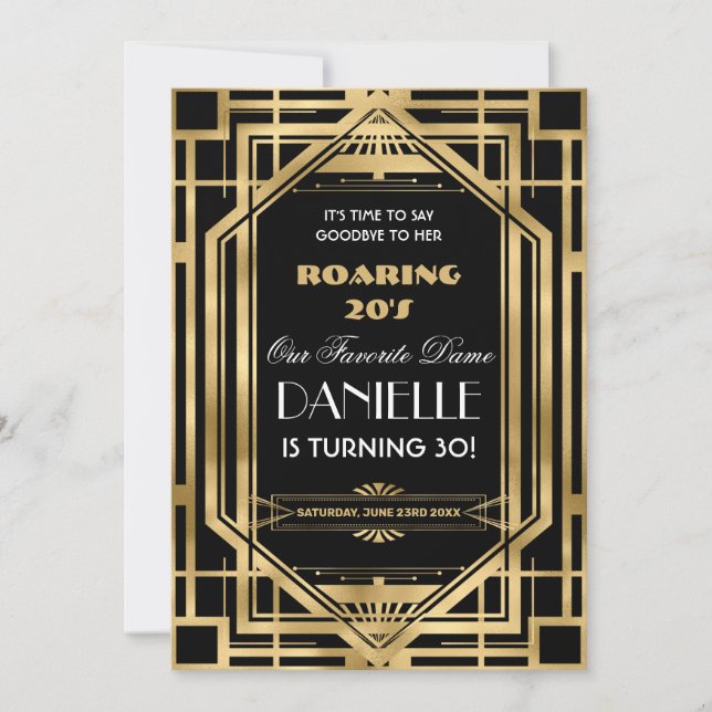 Art Deco Great Gatsby Roaring 20s 30th Birthday In Invitation (Front)