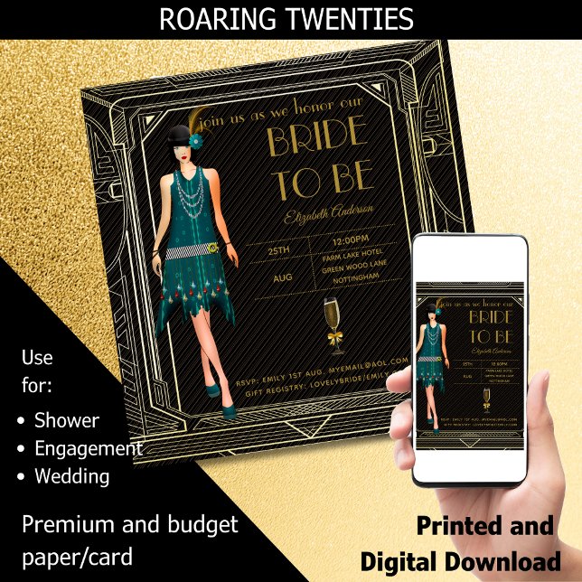 Art Deco Great Gatsby Roaring 20s Bridal Shower Invitation (Creator Uploaded)