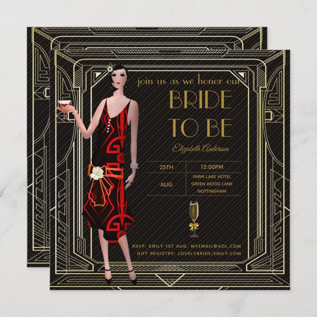 Art Deco Great Gatsby Roaring 20s Bridal Shower Rd Invitation (Front/Back)