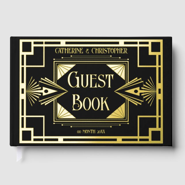 Art deco great gatsby roaring 20's real foil  guest book (Front)