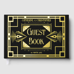 Art deco great gatsby roaring 20's real foil guest book