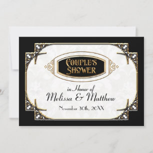 Art Deco Great Gatsby Style Typography n Lace Gold Invitation