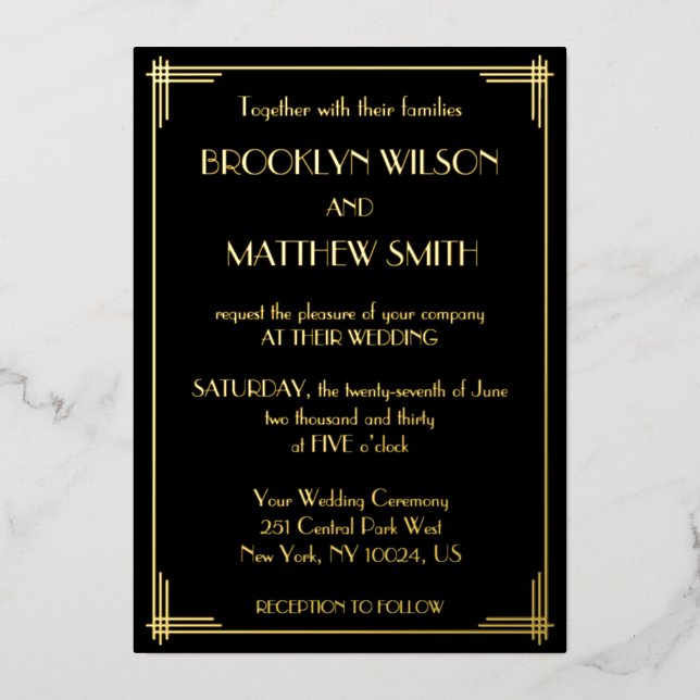 Art Deco Great Gatsby Wedding Gold (Front)