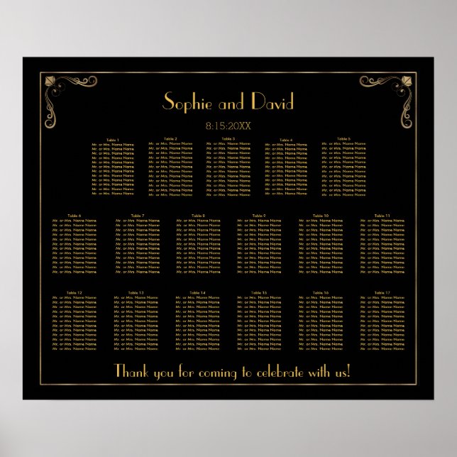 Art Deco Great Gatsby Wedding Seating Chart (Front)