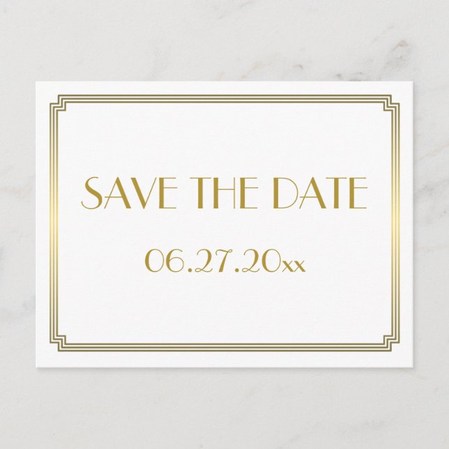 Art Deco Great Gatsby White Save The Date Postcard (Front)