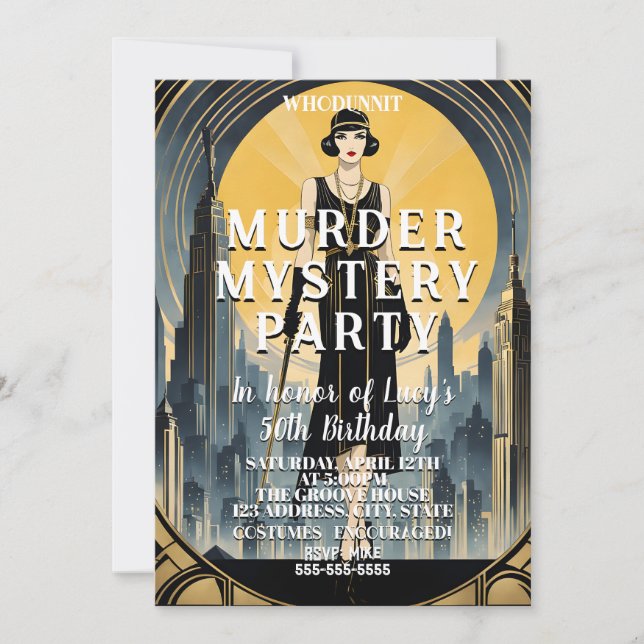 art deco great Gatsby whodunit murder mystery  Invitation (Front)