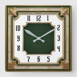 Art Deco Green Elegant Square Wall Clock