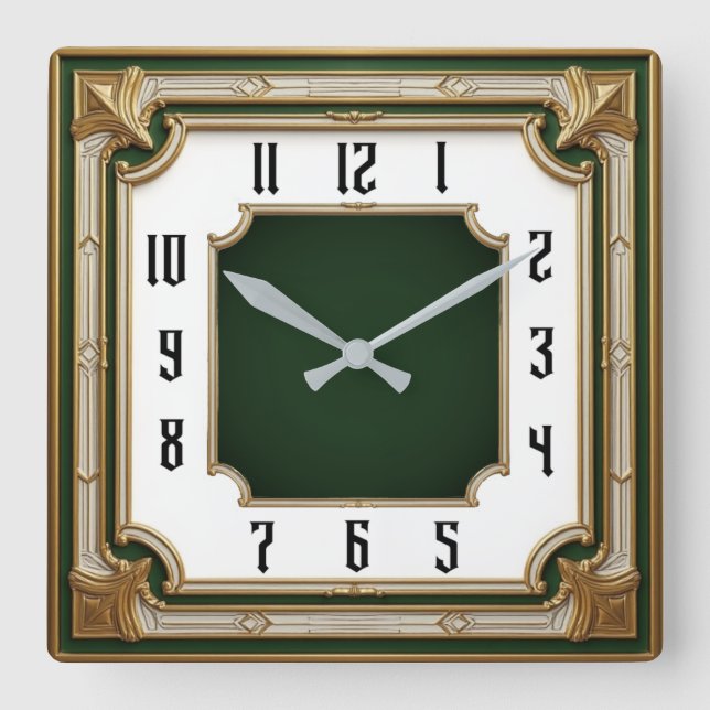 Art Deco Green Elegant Square Wall Clock (Front)