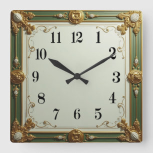 Art Deco Green Elegant Square Wall Clock