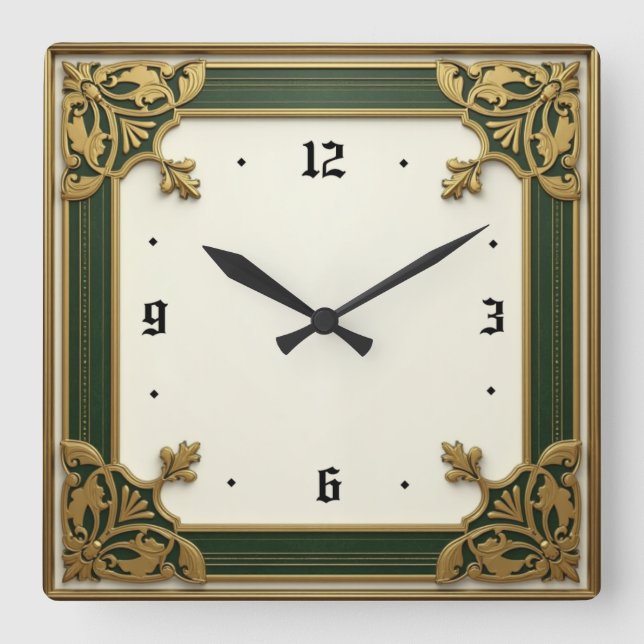 Art Deco Green Elegant Square Wall Clock (Front)