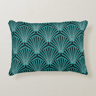 Art Deco: green fan pattern. Decorative Cushion