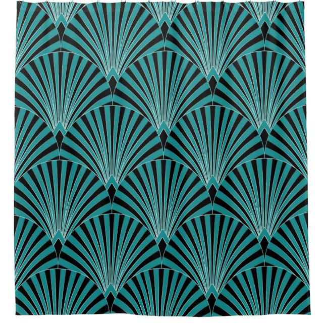 Art Deco: green fan pattern. Shower Curtain (Front)