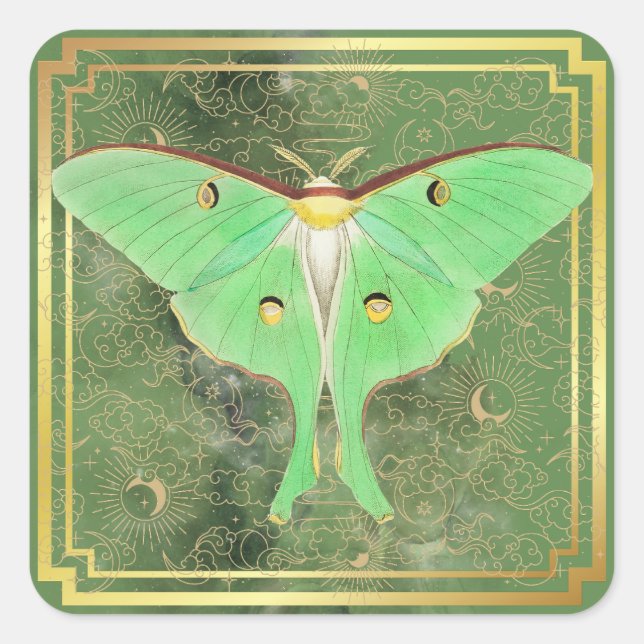 Art Deco Green Luna Moth  Square Sticker (Front)