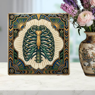 Art Deco Green Ribcage Skeleton Anatomical Ceramic Tile