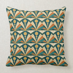 Art Deco (Green, rusty and gold) Cushion