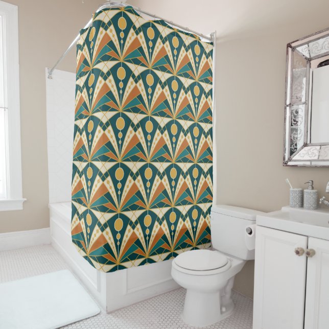 Art Deco (Green, rusty and gold) Shower Curtain (In Situ)