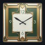 Art Deco Green Square Wall Clock<br><div class="desc">Great clock design. You will love it like others. Be free to use this design for other product you like or to customise and add your text. Follow me for more. Thank you. Have a nice day.</div>