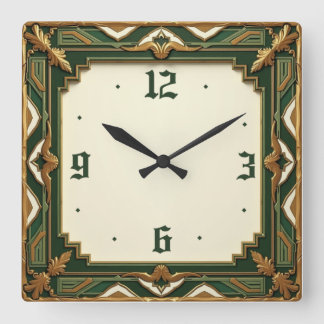 Art Deco Green Square Wall Clock