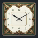 Art Deco Green Square Wall Clock<br><div class="desc">Great clock design. You will love it like others. Be free to use this design for other product you like or to customise and add your text. Follow me for more. Thank you. Have a nice day.</div>