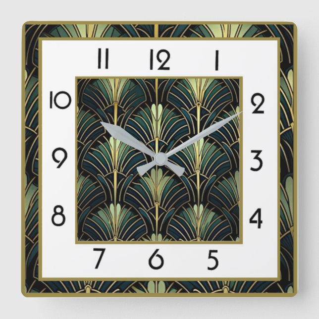 Art Deco Green Square Wall Clock (Front)