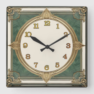 Art Deco Green Square Wall Clock