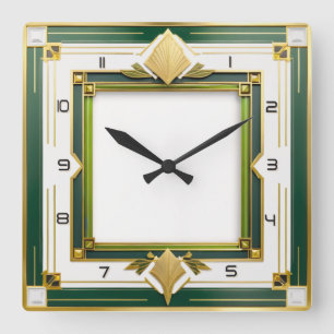 Art Deco Green Square Wall Clock