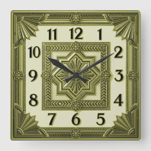 Art Deco Green Square Wall Clock