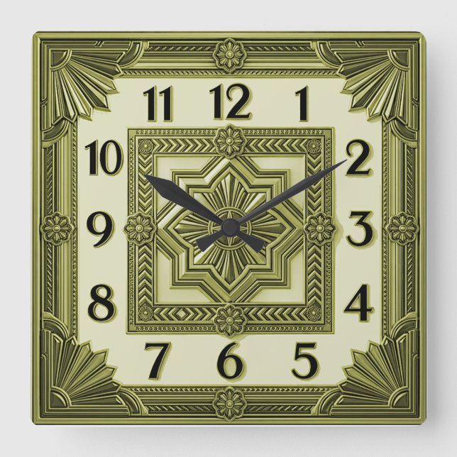 Art Deco Green Square Wall Clock (Front)