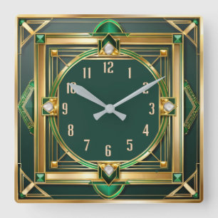 Art Deco Green Square Wall Clock