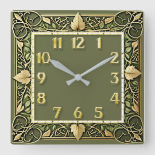 Art Deco Green  Square Wall Clock