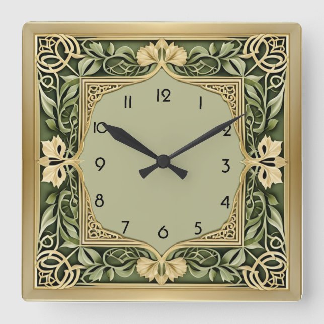 Art Deco Green Square Wall Clock (Front)
