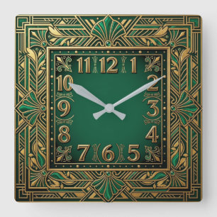 Art Deco Green Square Wall Clock