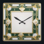Art Deco Green Square Wall Clock<br><div class="desc">Great clock design. You will love it like others. Be free to use this design for other product you like or to customise and add your text. Follow me for more. Thank you. Have a nice day.</div>