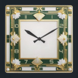 Art Deco Green Square Wall Clock<br><div class="desc">Great clock design. You will love it like others. Be free to use this design for other product you like or to customise and add your text. Follow me for more. Thank you. Have a nice day.</div>