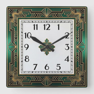 Art Deco Green Square Wall Clock